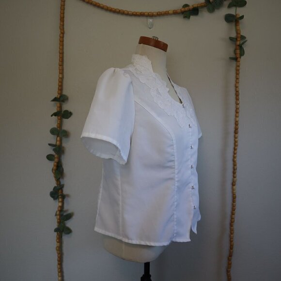 Elisabeth Williams Vintage Floral Embroidered Collar Button Down Blouse Size Med - Picture 4 of 7